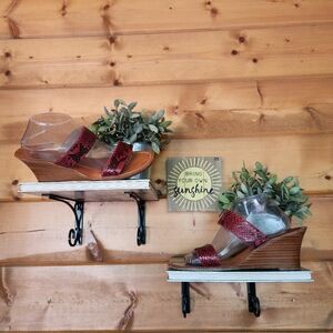 Il Sandalo Tesorone Brothers Red Leather Snake Embossed Wedge Heel Sandals Sz 43